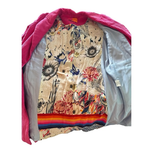 Vilagallo Pink Corduroy Coat Leopard Pocket Detail Ribbed Blazer Jacket 36 US S - Picture 5 of 11